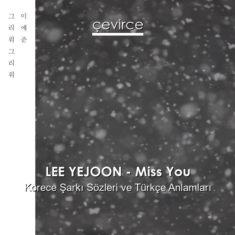 LEE YEJOON – Miss You Korece Şarkı Sözleri Türkçe Anlamları