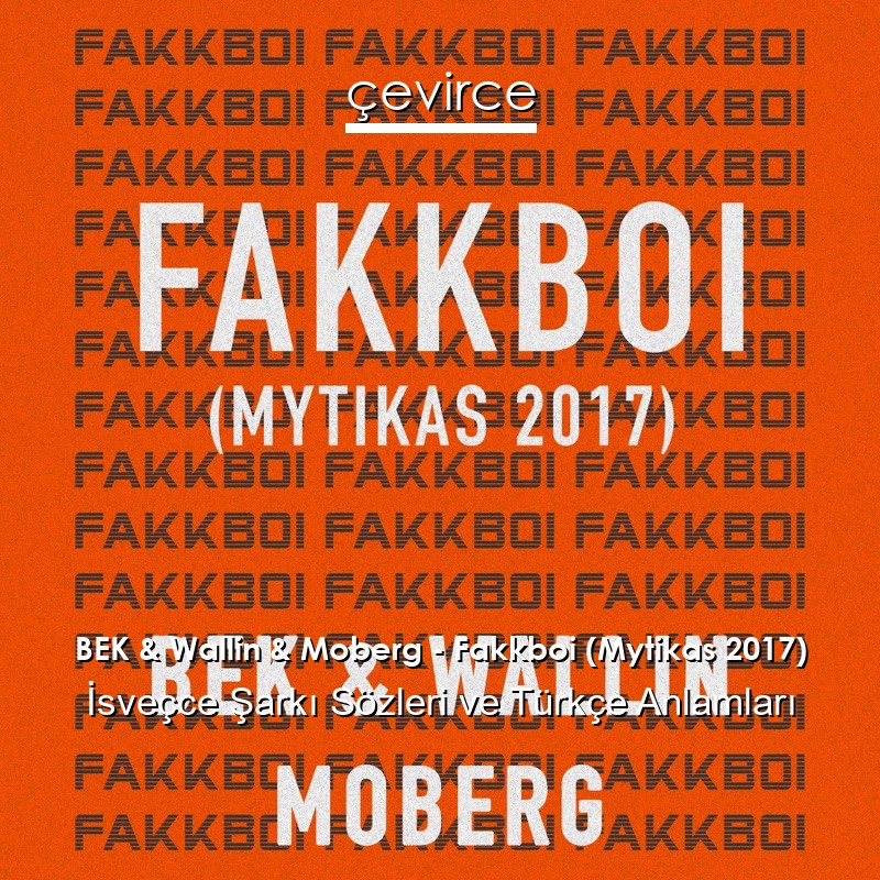 BEK & Wallin & Moberg – Fakkboi (Mytikas 2017) İsveçce Şarkı Sözleri Türkçe Anlamları