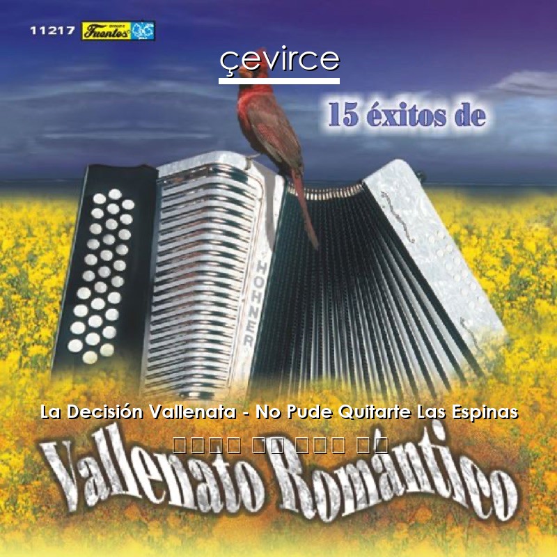 La Decisión Vallenata – No Pude Quitarte Las Espinas 西班牙語 歌詞 中國人 翻譯