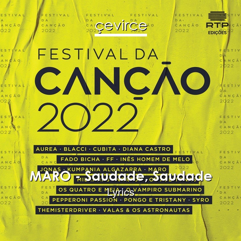 MARO – Saudade, Saudade Lyrics