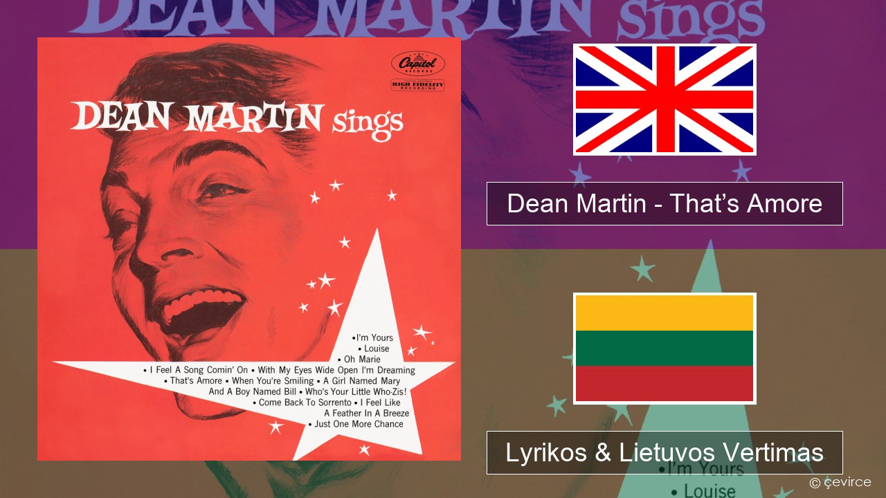 Dean Martin – That’s Amore Anglų Lyrikos & Lietuvos Vertimas