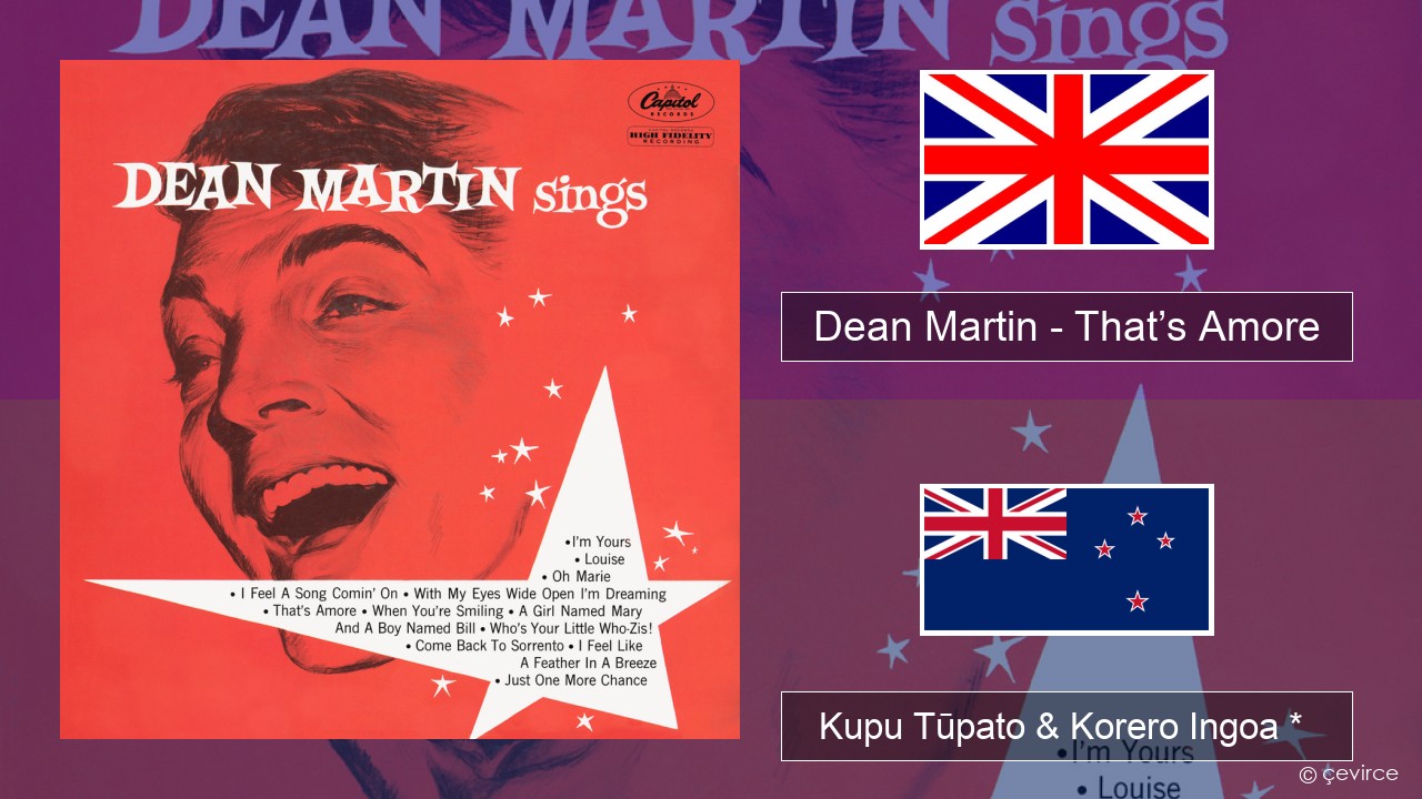Dean Martin – That’s Amore Ingoa *  Kupu Tūpato & Korero Ingoa *