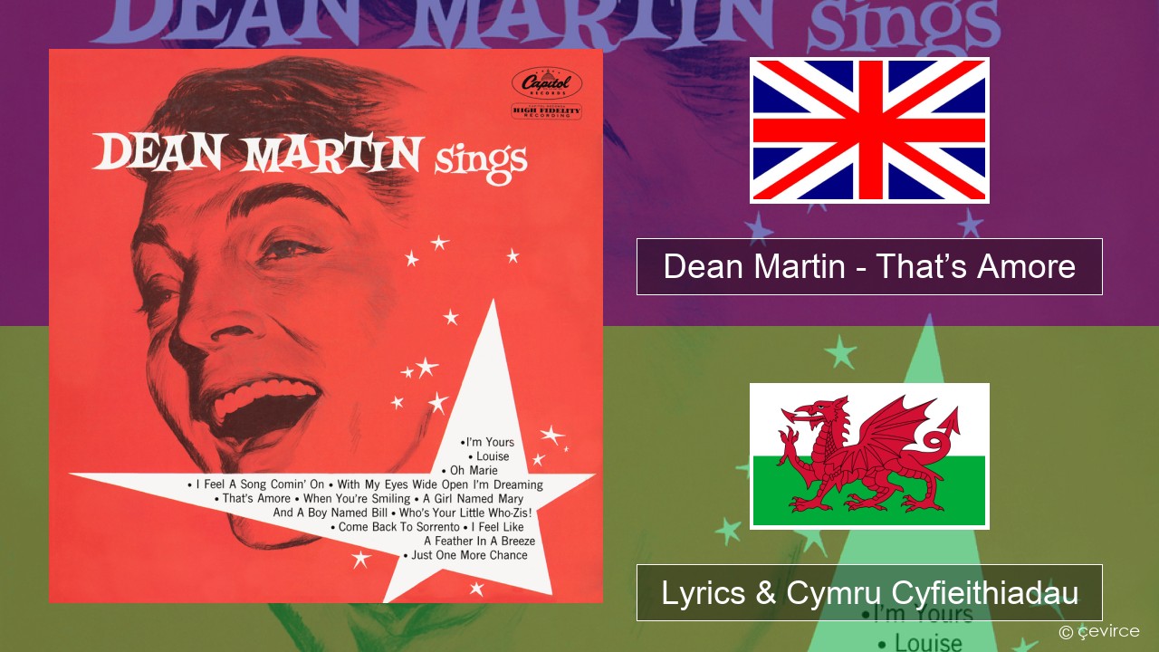 Dean Martin – That’s Amore Saesneg Lyrics & Cymru Cyfieithiadau
