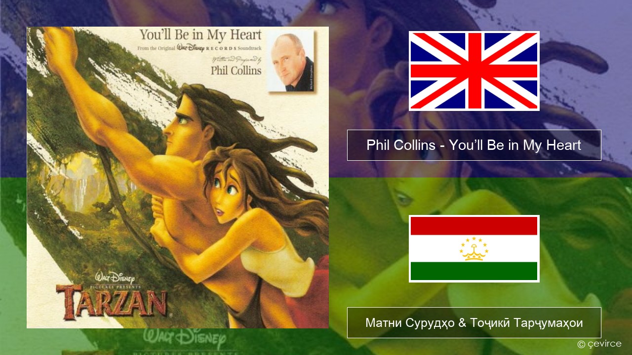 Phil Collins – You’ll Be in My Heart English Матни Сурудҳо & Тоҷикӣ Тарҷумаҳои