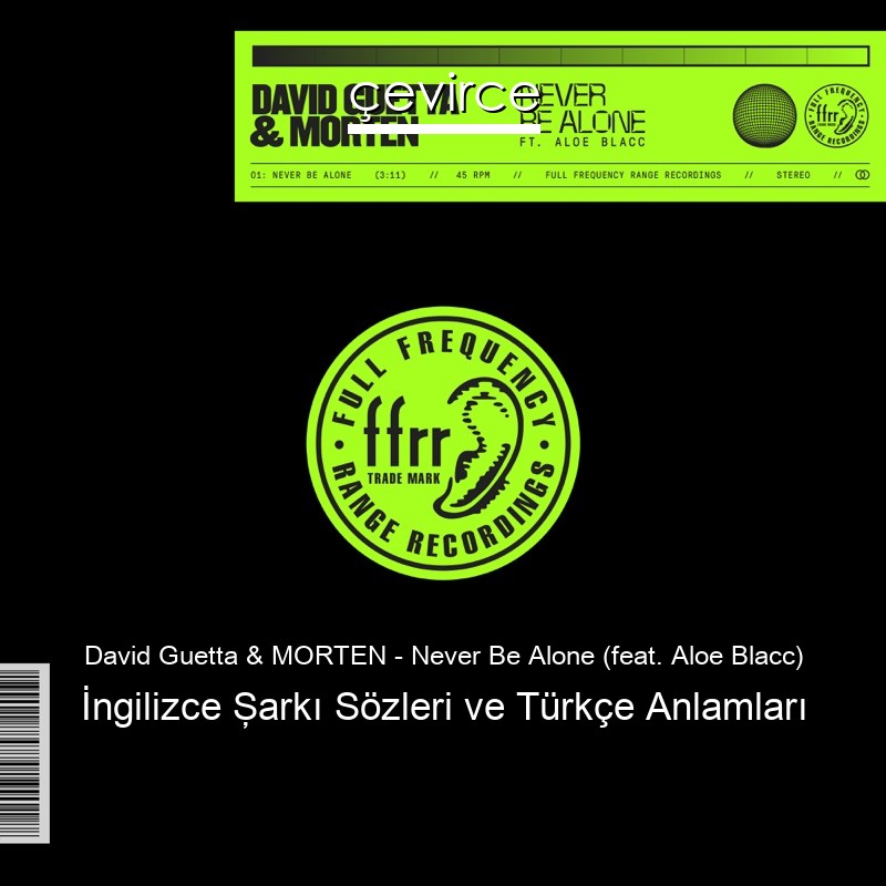 David Guetta & MORTEN – Never Be Alone (feat. Aloe Blacc) İngilizce Şarkı Sözleri Türkçe Anlamları