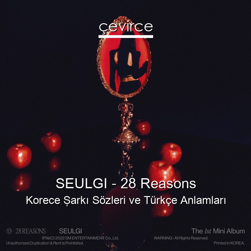 SEULGI – 28 Reasons Korece Şarkı Sözleri Türkçe Anlamları